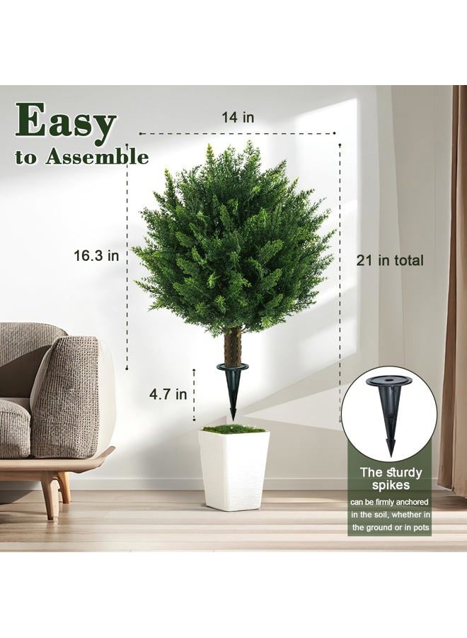 Chillchard 22" Artificial Cedar Topiary Outdoor Plants with Spike Set of 2, Faux Cypress Topiary Ball Bushes Outdoor Fake Shrubs UV Resistant for Front Porch Décor - Image 2