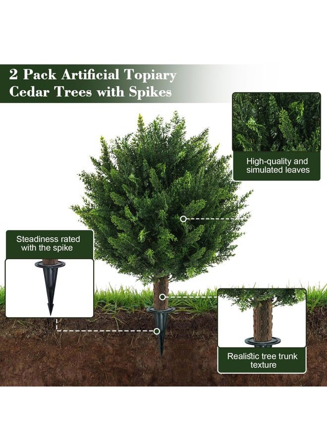 Chillchard 22" Artificial Cedar Topiary Outdoor Plants with Spike Set of 2, Faux Cypress Topiary Ball Bushes Outdoor Fake Shrubs UV Resistant for Front Porch Décor - Image 3