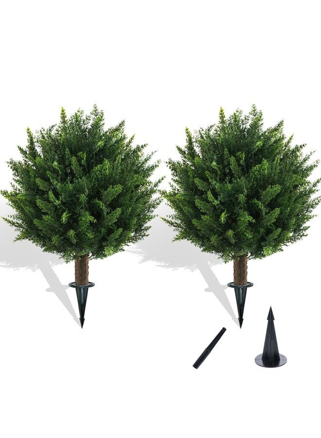 Chillchard 22" Artificial Cedar Topiary Outdoor Plants with Spike Set of 2, Faux Cypress Topiary Ball Bushes Outdoor Fake Shrubs UV Resistant for Front Porch Décor - Image 1