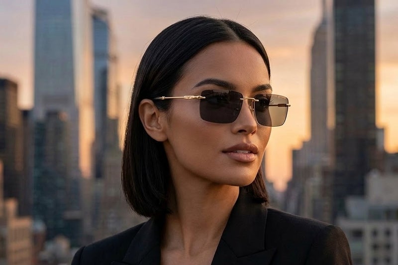 Police SPLP35 Col.300B 57 Rectangle Rimless Sunglasses For Unisex - Gold Metal Frame with Dark Grey Lenses - Image 5