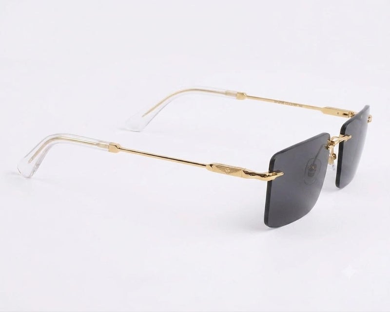 Police SPLP35 Col.300B 57 Rectangle Rimless Sunglasses For Unisex - Gold Metal Frame with Dark Grey Lenses - Image 3