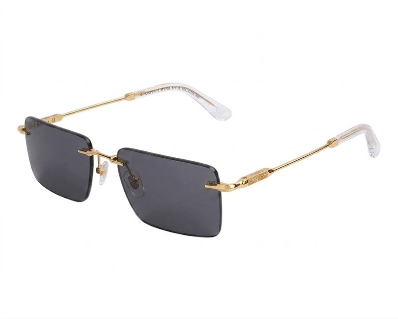 Police SPLP35 Col.300B 57 Rectangle Rimless Sunglasses For Unisex - Gold Metal Frame with Dark Grey Lenses - Image 1
