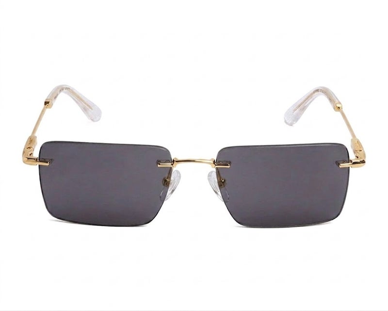 Police SPLP35 Col.300B 57 Rectangle Rimless Sunglasses For Unisex - Gold Metal Frame with Dark Grey Lenses - Image 2