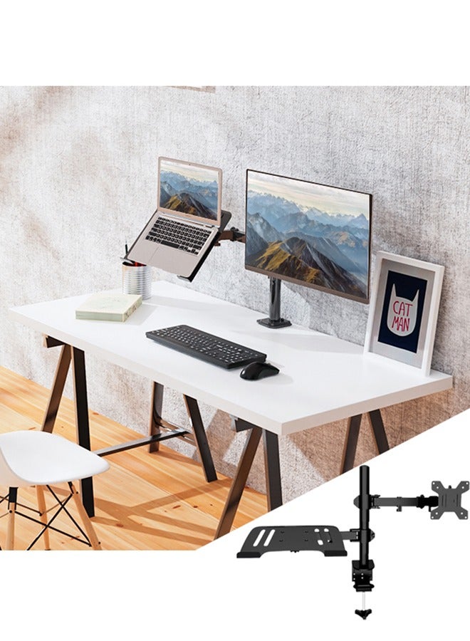 XiuWoo Laptop Monitor Mount Stand, Adjustable Desk Mount Monitor Arm with Laptop Tray and Grommet Mounting Base Monitor and Laptop Mount for 13-32" Monitor 12-17" Laptop  - Image 1