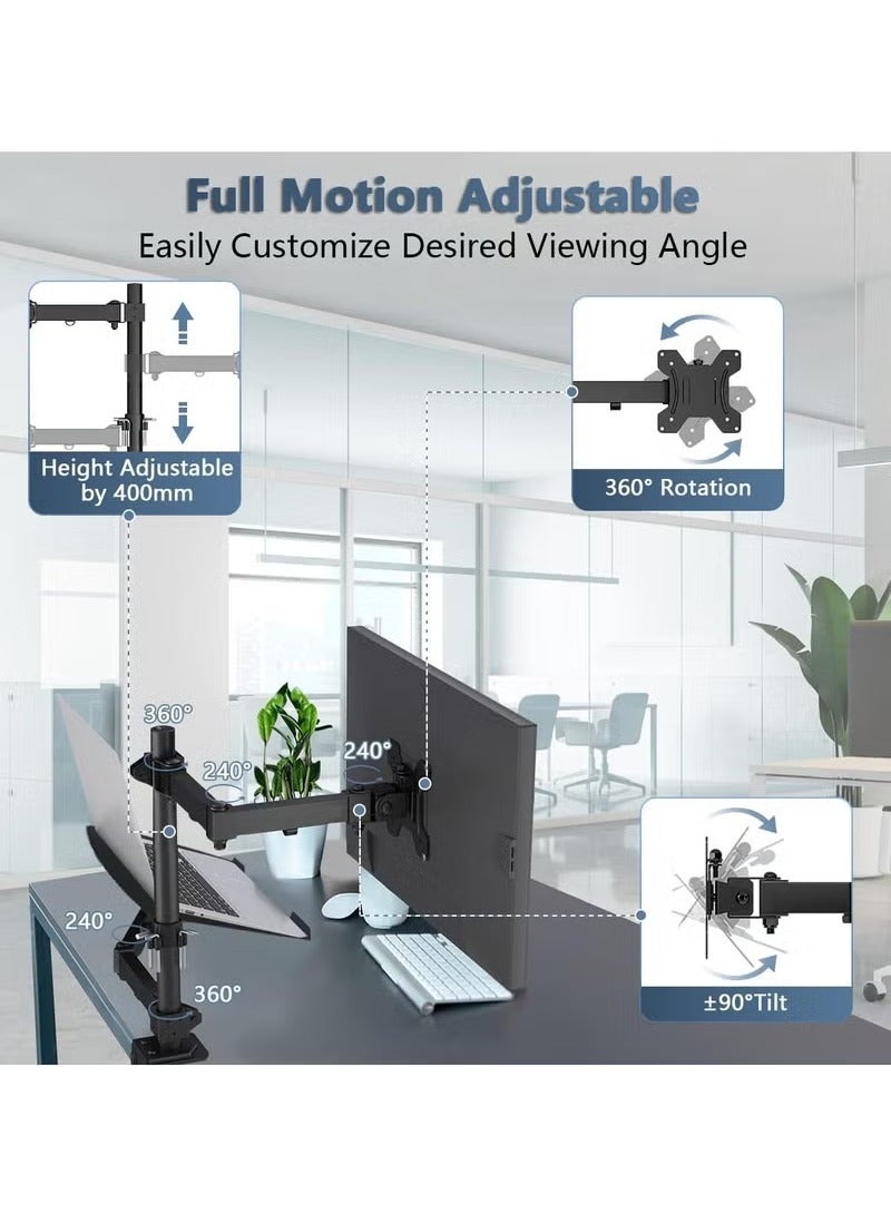 XiuWoo Laptop Monitor Mount Stand, Adjustable Desk Mount Monitor Arm with Laptop Tray and Grommet Mounting Base Monitor and Laptop Mount for 13-32" Monitor 12-17" Laptop  - Image 3
