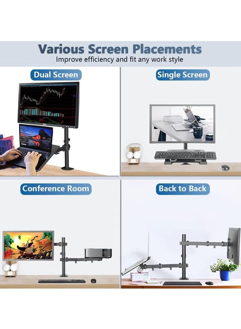 XiuWoo Laptop Monitor Mount Stand, Adjustable Desk Mount Monitor Arm with Laptop Tray and Grommet Mounting Base Monitor and Laptop Mount for 13-32" Monitor 12-17" Laptop  - Image 4