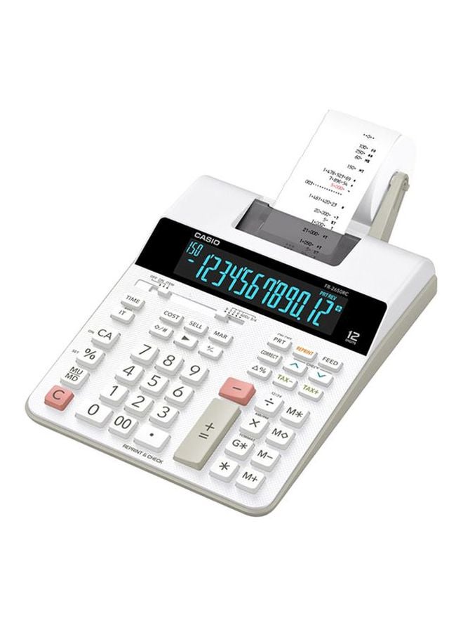 آلة حاسبة 12 رقماً بطابعة طراز FR-2650RC-E-DC أبيض