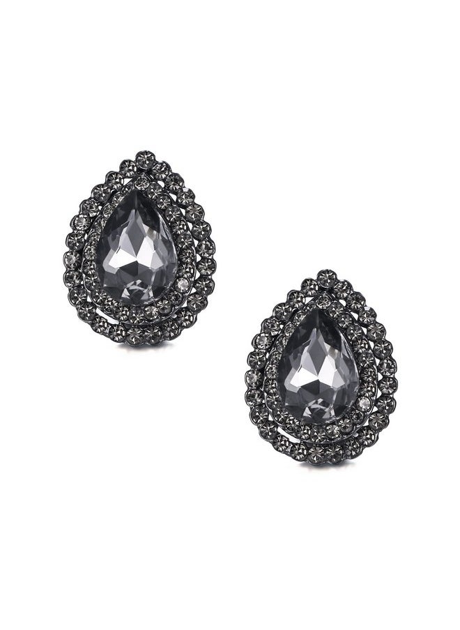 EVER FAITH Austrian Crystal Stud Earrings Jewelry, Elegant Waterdrop Rhinestone Prom Earrings For Women Grey Black-Tone  - Image 1