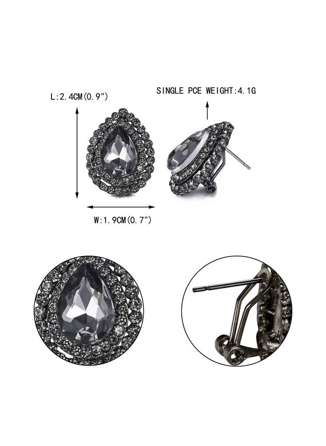 EVER FAITH Austrian Crystal Stud Earrings Jewelry, Elegant Waterdrop Rhinestone Prom Earrings For Women Grey Black-Tone  - Image 4