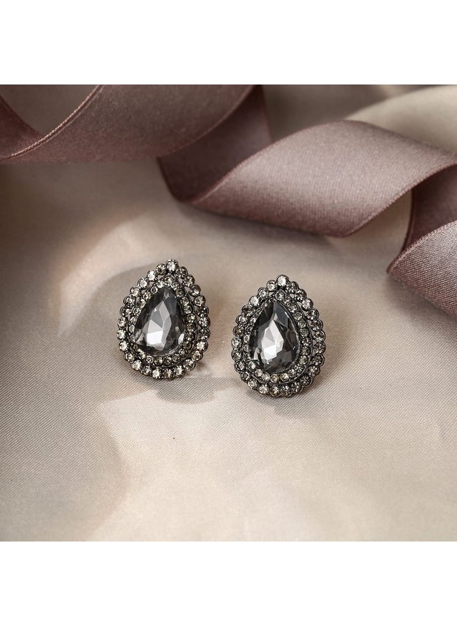 EVER FAITH Austrian Crystal Stud Earrings Jewelry, Elegant Waterdrop Rhinestone Prom Earrings For Women Grey Black-Tone  - Image 3