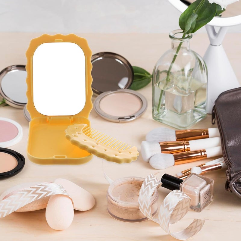 LABRIMP Compact Pocket Makeup Mirror with Comb Mini Travel Size Foldable Cosmetic Mirror for Women Cute Square Yellow Set - Image 4
