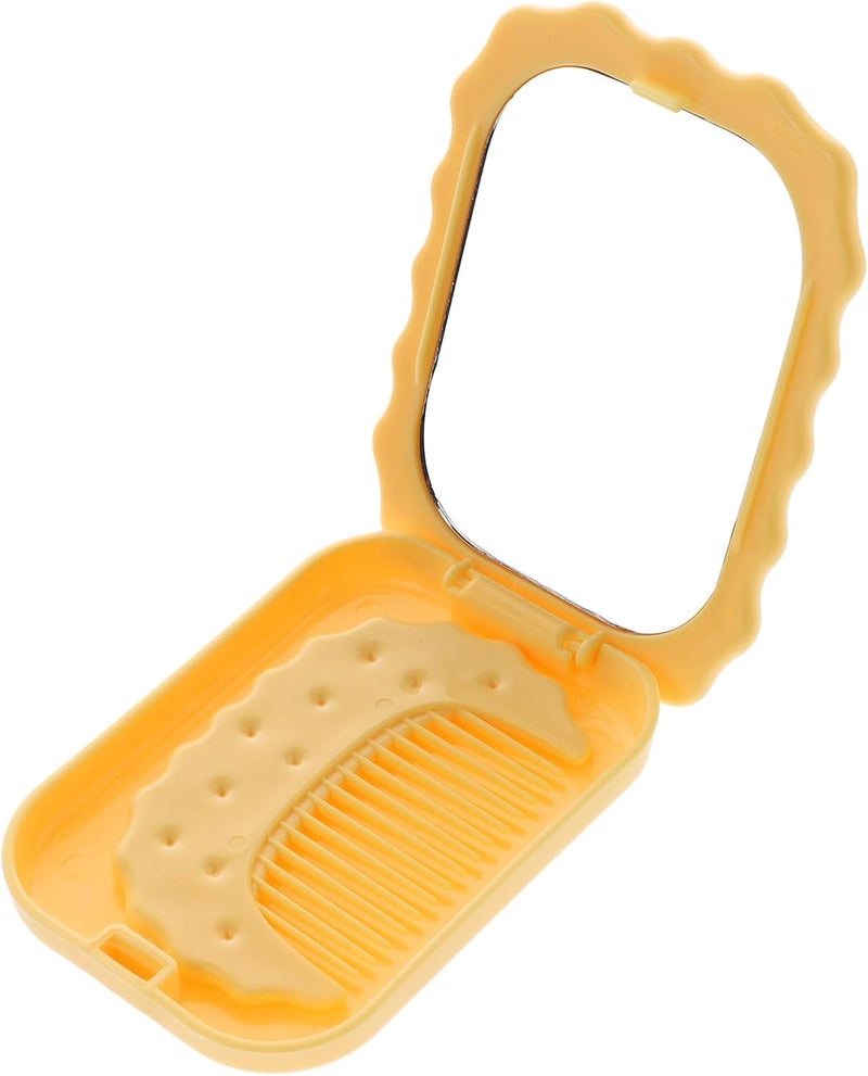 LABRIMP Compact Pocket Makeup Mirror with Comb Mini Travel Size Foldable Cosmetic Mirror for Women Cute Square Yellow Set - Image 1