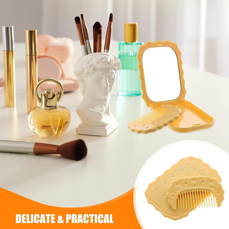LABRIMP Compact Pocket Makeup Mirror with Comb Mini Travel Size Foldable Cosmetic Mirror for Women Cute Square Yellow Set - Image 5