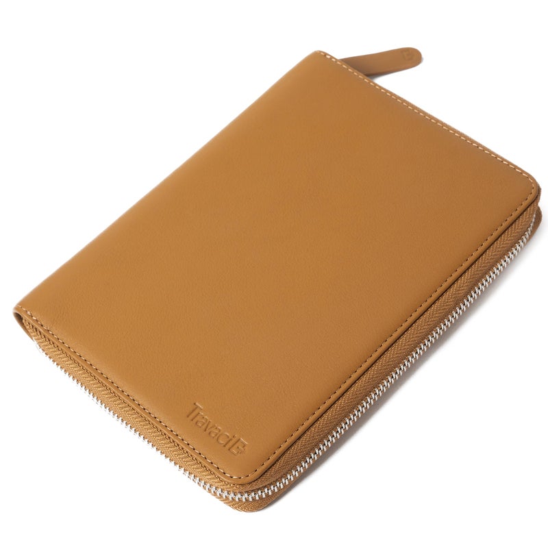 Travaci Full Grain Leather Family Passport Holder for 4 Passports - RFID Passport Holder and Travel Document Organizer - Large Leather Travel Wallet for Families - Camel - Image 1