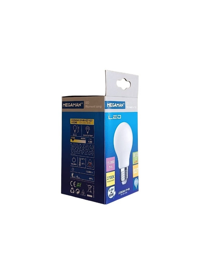 ميجامان Megaman E27 LED Classic Bulb GLS LG206068-OPv00 6.8W - A60 -360 2700K- Warm White - Image 2