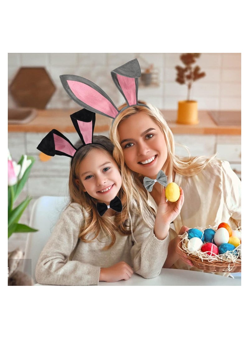 Excefore 2 Pcs Bunny Ears Headband, Rabbit Tail and Bow Tie, Cosplay Costume Party Bunny Ear Costume Set - Image 2