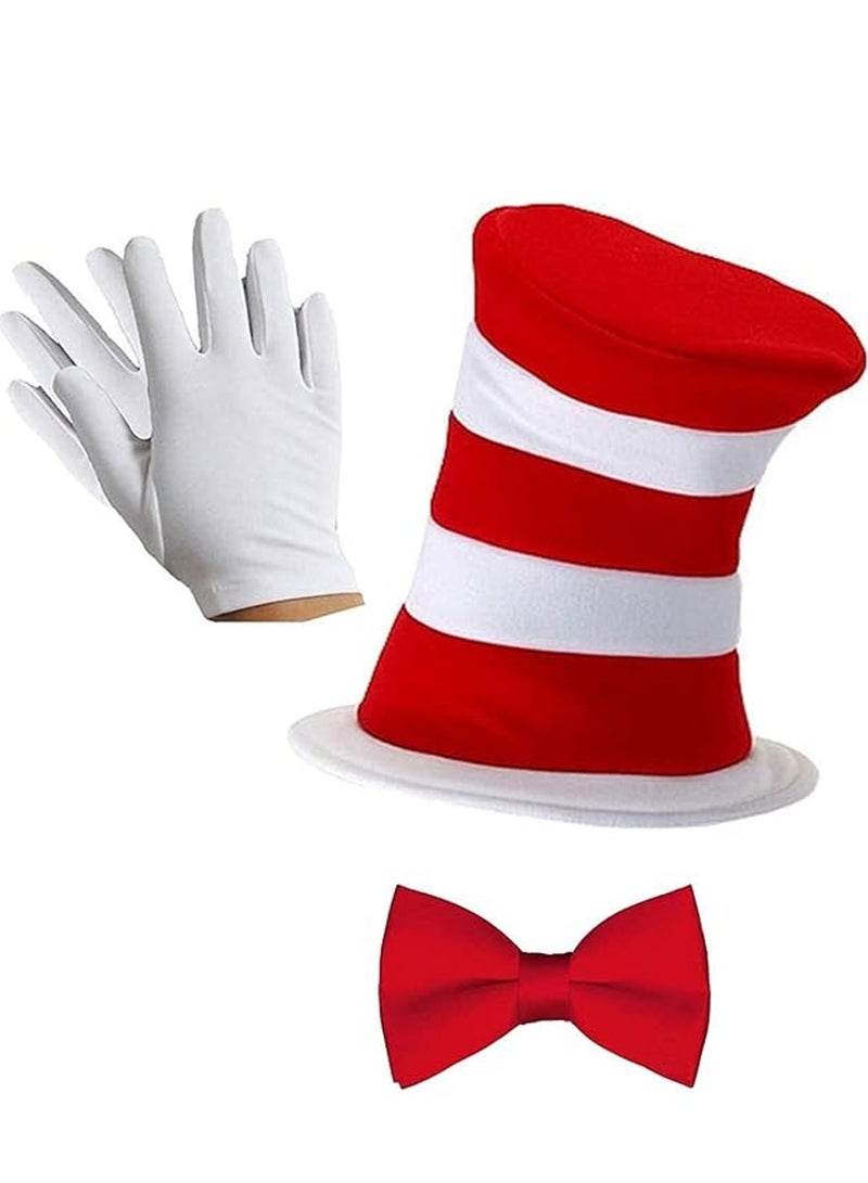 Brain Giggles BrainGiggles Cat In the Hat Costume Kids Accessories -Gloves, Bow Tie and Hat | World Book Day Costume Fancy Dress Halloween Costume for Kids | Dr Seuss Costume for Book Week - Image 1