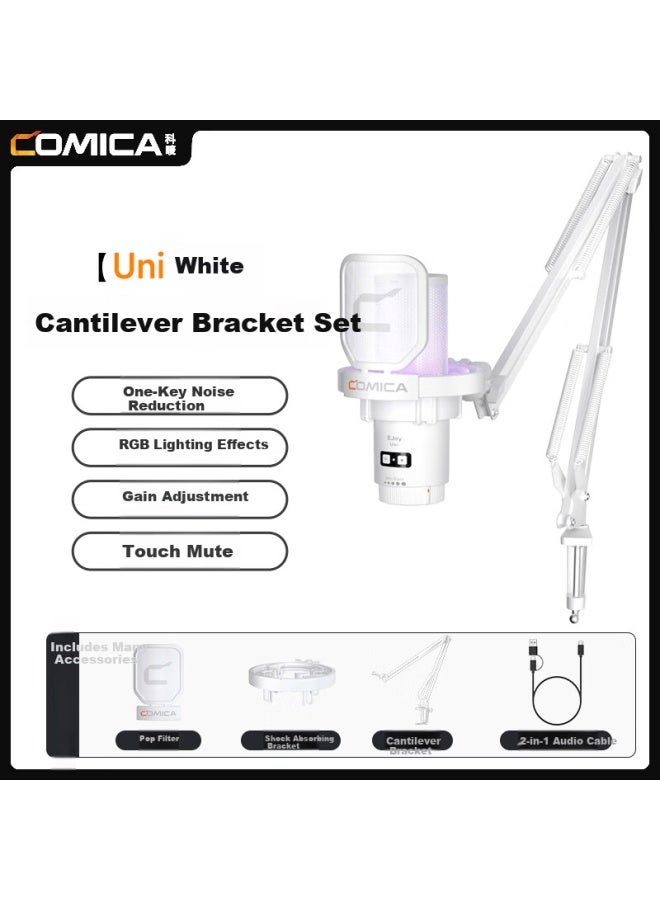 Comica Uni Professional Studio-grade Wired Rgb Colorful Desktop Heart-shaped Condenser Microphone With Boom Arm Stand White - Image 5
