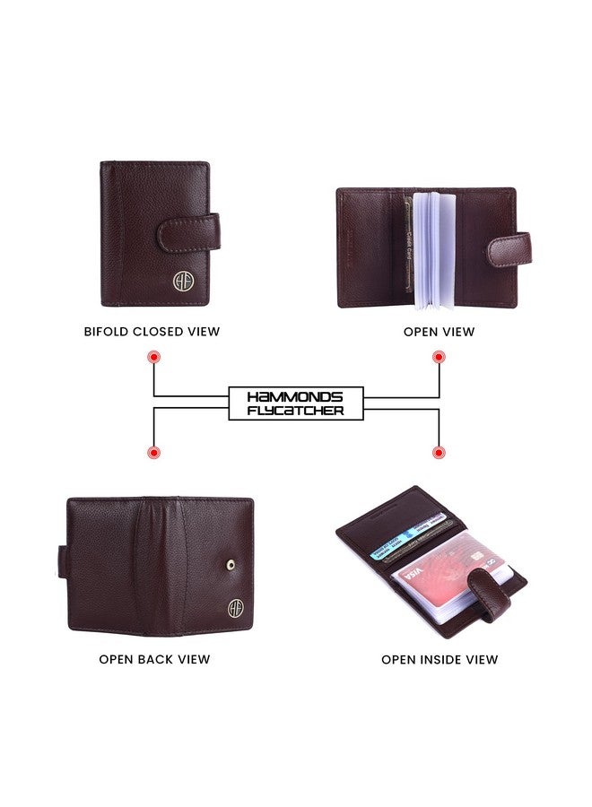  هاموندز فلاي كاتشر حامل بطاقات من الجلد الأصلي HAMMONDS FLYCATCHER للرجال، حامل بطاقات ائتمان، محفظة بطاقات ائتمان رفيعة قابلة للطي ومحمية بتقنية RFID للرجال مع 18 فتحة بطاقة، زر كبس معدني - بني ريدوود - Image 5