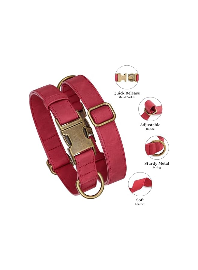 Soft Leather Dog Collar, Durable Quick Released Dog Collars with Metal Buckle, Adjustable Pet Collar Faux Leather for Large Dogs, Red, XL Fit 15-23" Neck - Image 2