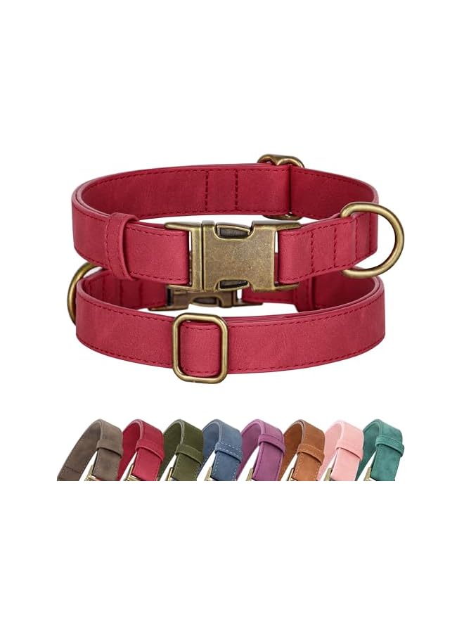 Soft Leather Dog Collar, Durable Quick Released Dog Collars with Metal Buckle, Adjustable Pet Collar Faux Leather for Large Dogs, Red, XL Fit 15-23" Neck - Image 1