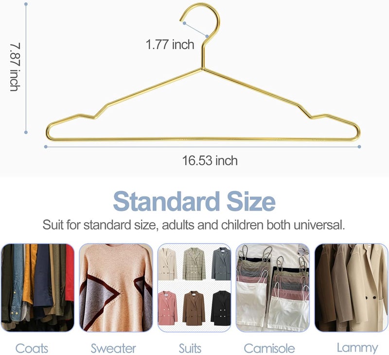 SPECILITE Metal Hangers 30 Pack Heavy Duty, Strong Wire Clothes Hangers with Notches, Space Saving Hangers Bulk for Standard Size Coats, Shirts, Suits, Pants, Shiny Gold - Image 5