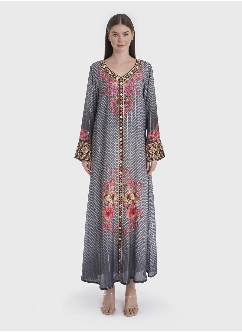 KASHKHA Viscose Floral Print Jalabiya