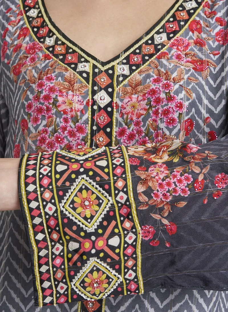 KASHKHA Viscose Floral Print Jalabiya
