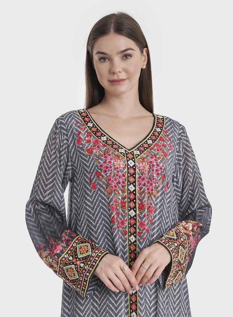 KASHKHA Viscose Floral Print Jalabiya