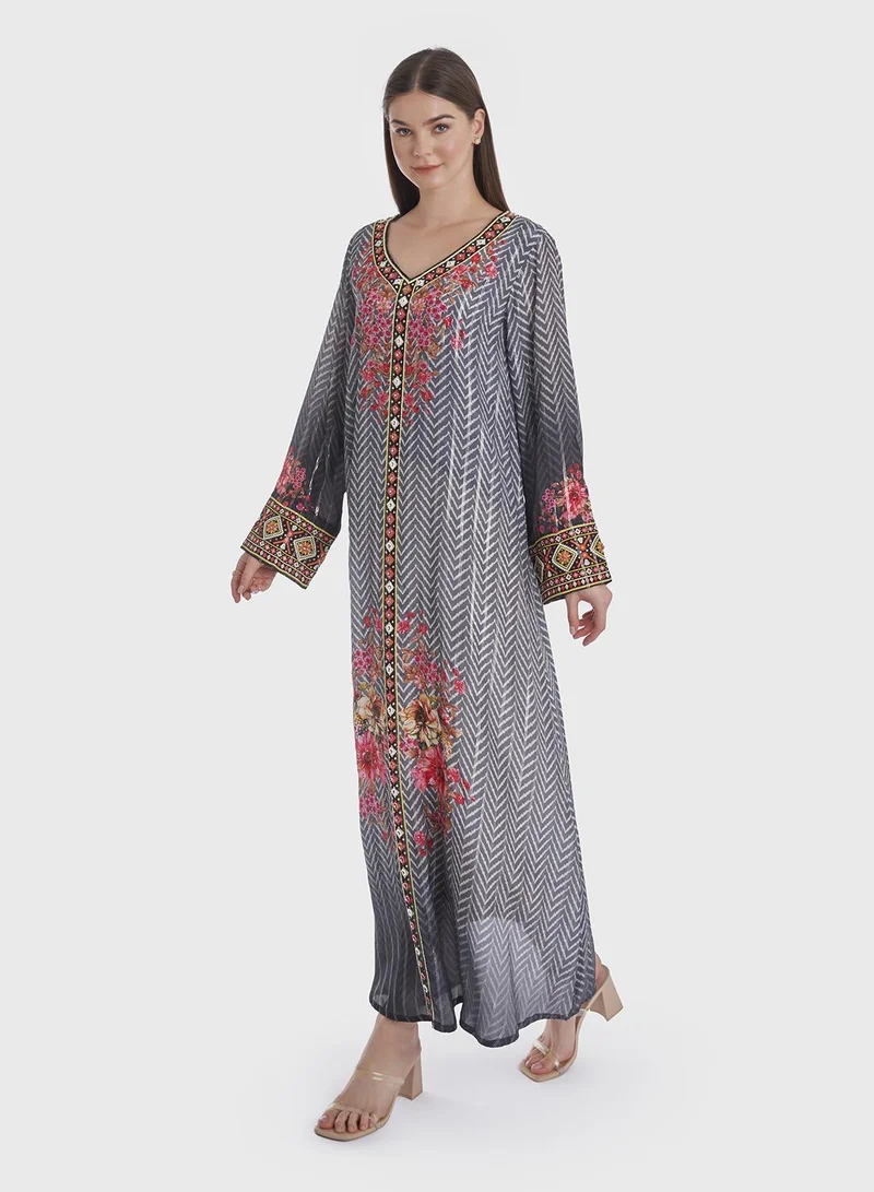 KASHKHA Viscose Floral Print Jalabiya