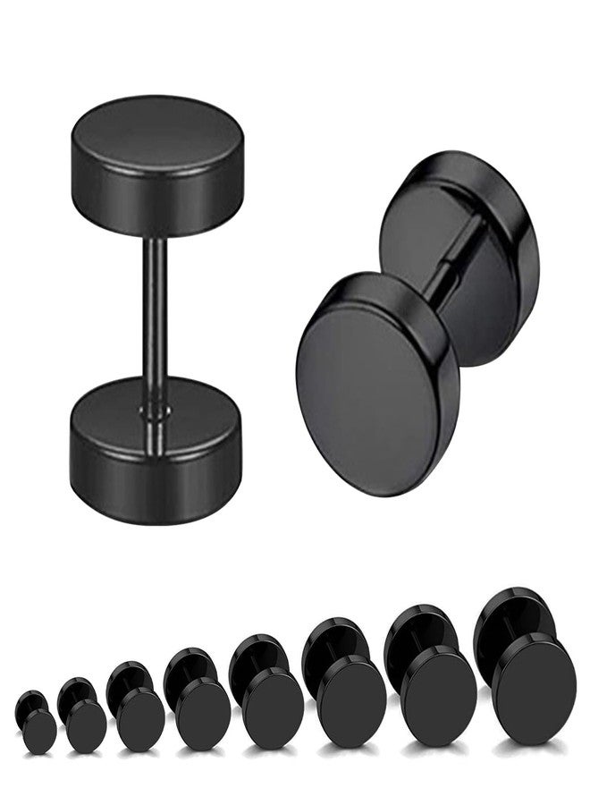 TARINI 8PcsBlack Stud Earrings, Black Earrings, Black Stud Earrings, Mens Earrings, Barbell Dumbbell Stud Earrings - Round Ear Cuffs for Men & Women, Classic Gym-Inspired Ear Accessories - Image 1