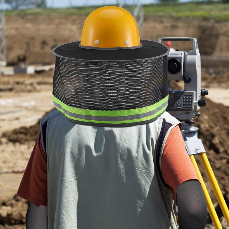 Hard Hat Sun Shade: 2 Pack Reflective Black Gray Mesh Neck Protection - Cool Silk Neck Gaiter & UV Arm Sleeves, Breathable High-Visibility Gear for Outdoor Construction Workers, Gardeners & Cyclists - Image 5