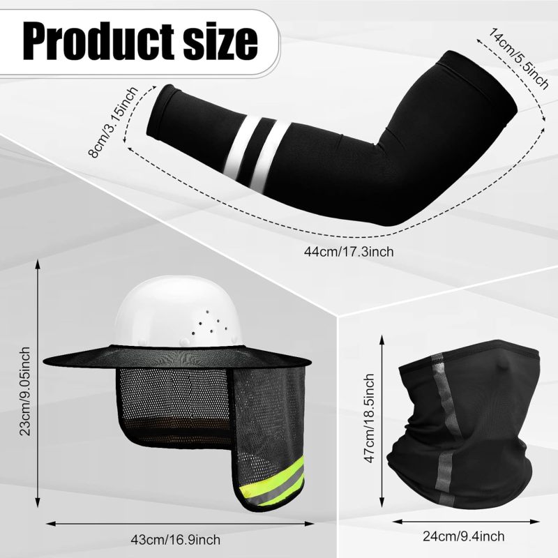 Hard Hat Sun Shade: 2 Pack Reflective Black Gray Mesh Neck Protection - Cool Silk Neck Gaiter & UV Arm Sleeves, Breathable High-Visibility Gear for Outdoor Construction Workers, Gardeners & Cyclists - Image 2