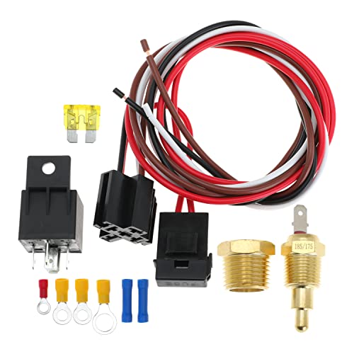 Ducpuve Electric Fan Relay Kit Electric Fan Wiring Kit with Thermostat Radiator Fan Temperature Sensor Switch 185 On 175 Off, 40 AMP Waterproof Relay Kit, Electric Cooling Fan Thermostat Kit 4 Pin - Image 1