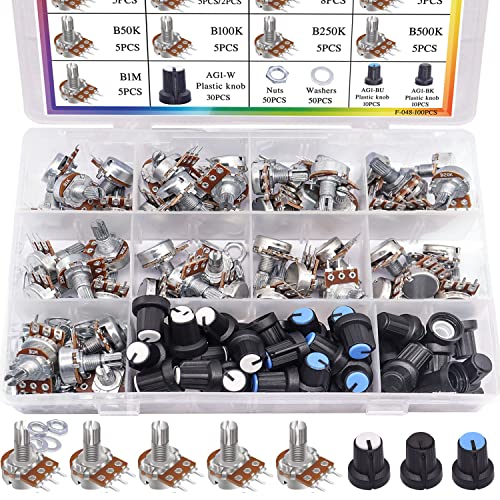 Taiss 200PCS Potentiometer Kit with Rotary knobs,WH148 B1K 5K 10K 20K 50K 100K 250K 500K 1M ohm potentiometers Single Linear Taper Rotary Audio B Type Potentiometer Assortment and Nuts, Washers - Image 1
