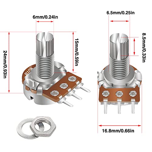 Taiss 200PCS Potentiometer Kit with Rotary knobs,WH148 B1K 5K 10K 20K 50K 100K 250K 500K 1M ohm potentiometers Single Linear Taper Rotary Audio B Type Potentiometer Assortment and Nuts, Washers - Image 3
