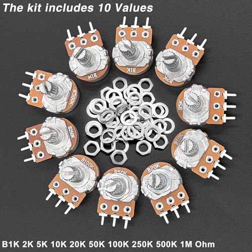 Taiss 200PCS Potentiometer Kit with Rotary knobs,WH148 B1K 5K 10K 20K 50K 100K 250K 500K 1M ohm potentiometers Single Linear Taper Rotary Audio B Type Potentiometer Assortment and Nuts, Washers - Image 5