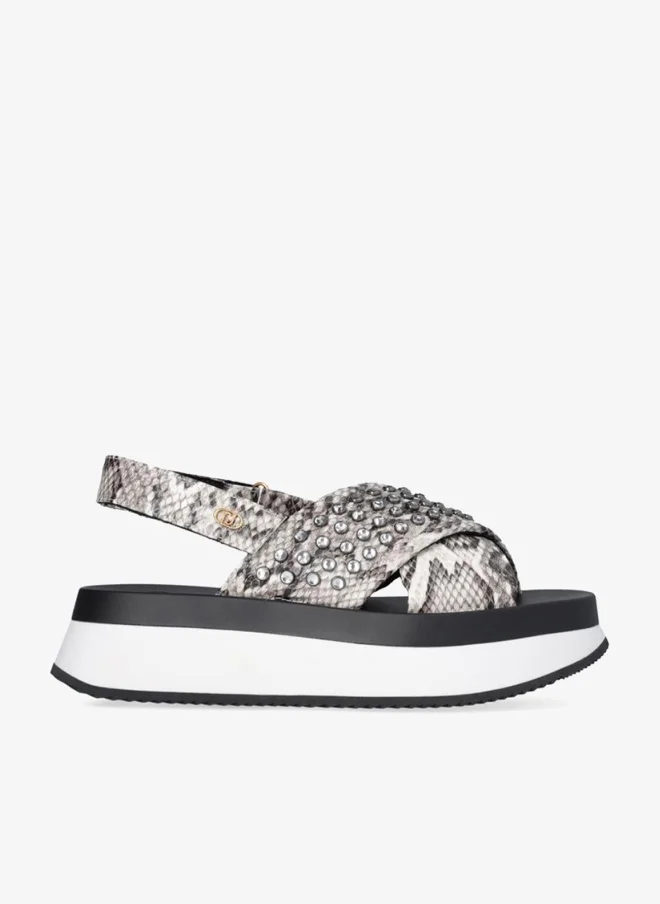 ليو جو صندل بكعب سميك مزين بتفاصيل سلسلة