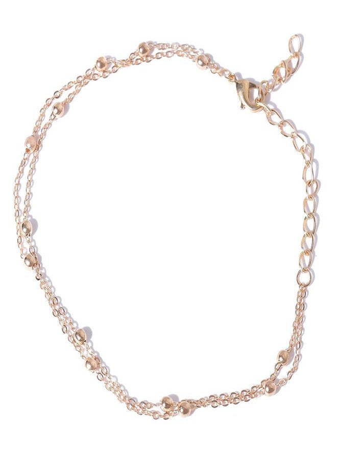 OOMPHelicious Jewellery Gold Beads Multi Layered Fashion Anklet For Women & Girls - Image 1