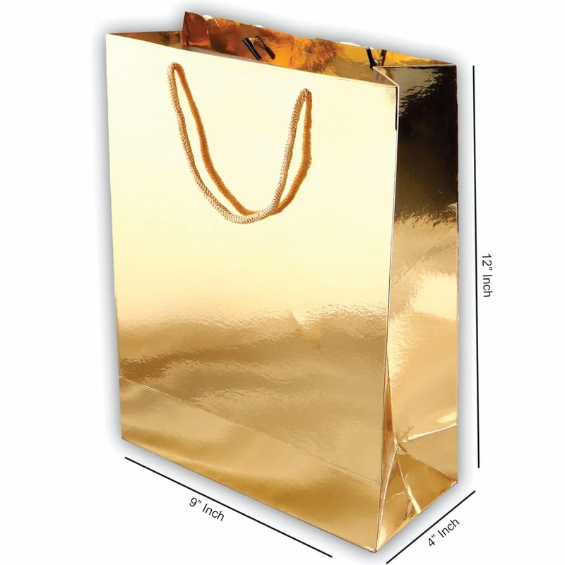 Amit Marketing Foiling Paper Bag with Handle I Plain Paper Carry Bags I for Return Gifting Shopping Packaging Diwali Corporate Event Weddings Birthday Party Festival Presents - L9XW4XH12 Inch (Gold, 20 Pcs) - Image 2