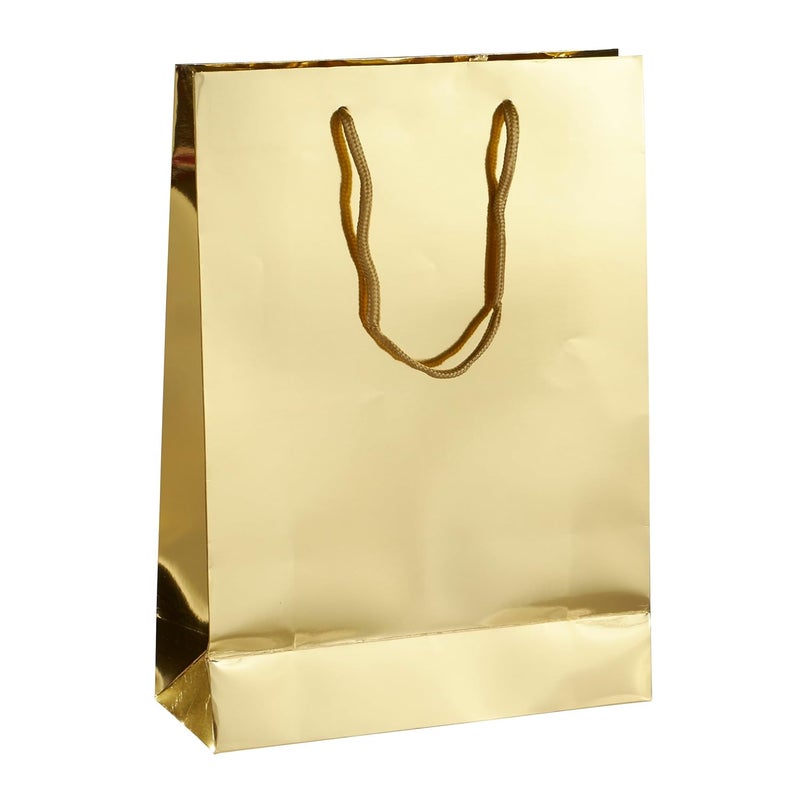 Amit Marketing Foiling Paper Bag with Handle I Plain Paper Carry Bags I for Return Gifting Shopping Packaging Diwali Corporate Event Weddings Birthday Party Festival Presents - L9XW4XH12 Inch (Gold, 20 Pcs) - Image 1