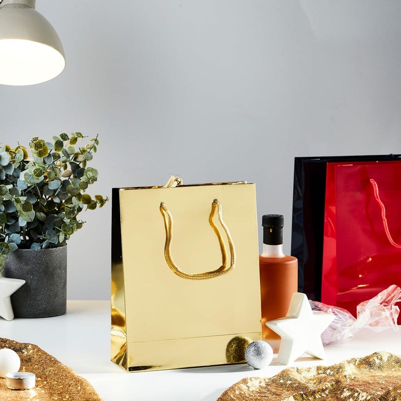 Amit Marketing Foiling Paper Bag with Handle I Plain Paper Carry Bags I for Return Gifting Shopping Packaging Diwali Corporate Event Weddings Birthday Party Festival Presents - L9XW4XH12 Inch (Gold, 20 Pcs) - Image 5