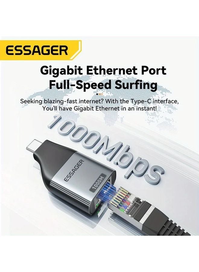 Essager 1000Mbps Gigabit Ethernet Adapter RJ45 To Type C Driver Free Plug And Play For Windows Mac Linux Android iPad OS - Image 3
