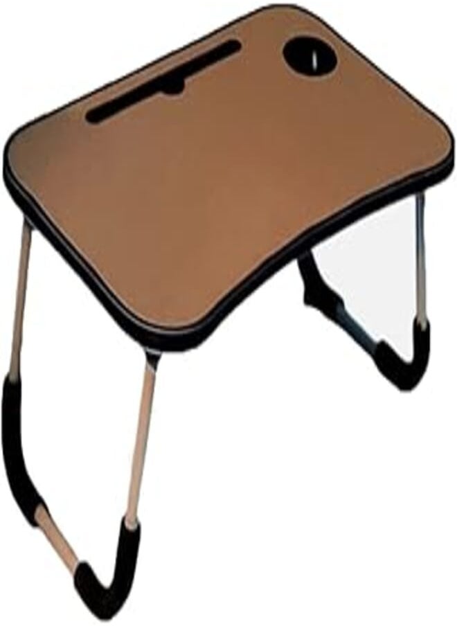 OR - Bed Skirt Folding Stand Non-Slip Adjustable Cup Hole Laptop Table Top with Stand for iPad and Notebook - Brown - Image 1