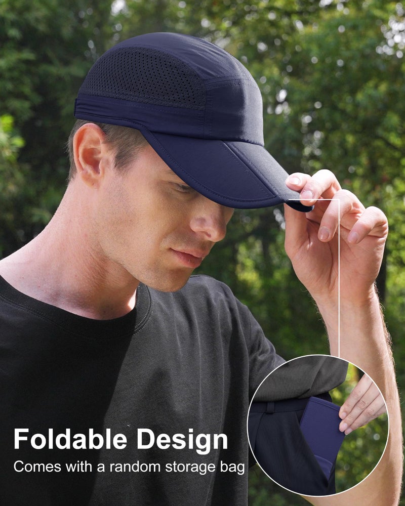 GADIEMKENSD Men Outdoor Hat Reflective Folding Running Sport Hats Summer Cool UPF 50 Sun Unstructured Baseball Caps for Men Women Breathable Light Quick Dry Travel Golf Hat Blue - Image 3