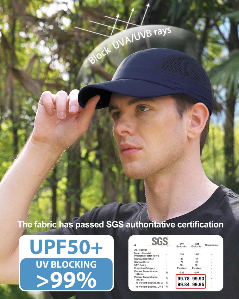 GADIEMKENSD Men Outdoor Hat Reflective Folding Running Sport Hats Summer Cool UPF 50 Sun Unstructured Baseball Caps for Men Women Breathable Light Quick Dry Travel Golf Hat Blue - Image 2