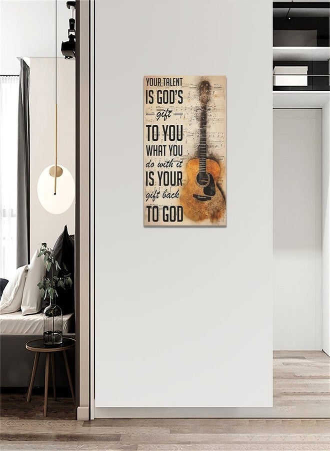Tourrest Vintage Guitar Wall Art - Music Notes, Quotes Canvas Painting, Retro Decor, Framed Artwork for Bedroom, Dormitory - 12"x16" - Image 3
