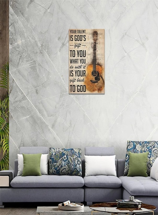 Tourrest Vintage Guitar Wall Art - Music Notes, Quotes Canvas Painting, Retro Decor, Framed Artwork for Bedroom, Dormitory - 12"x16" - Image 5
