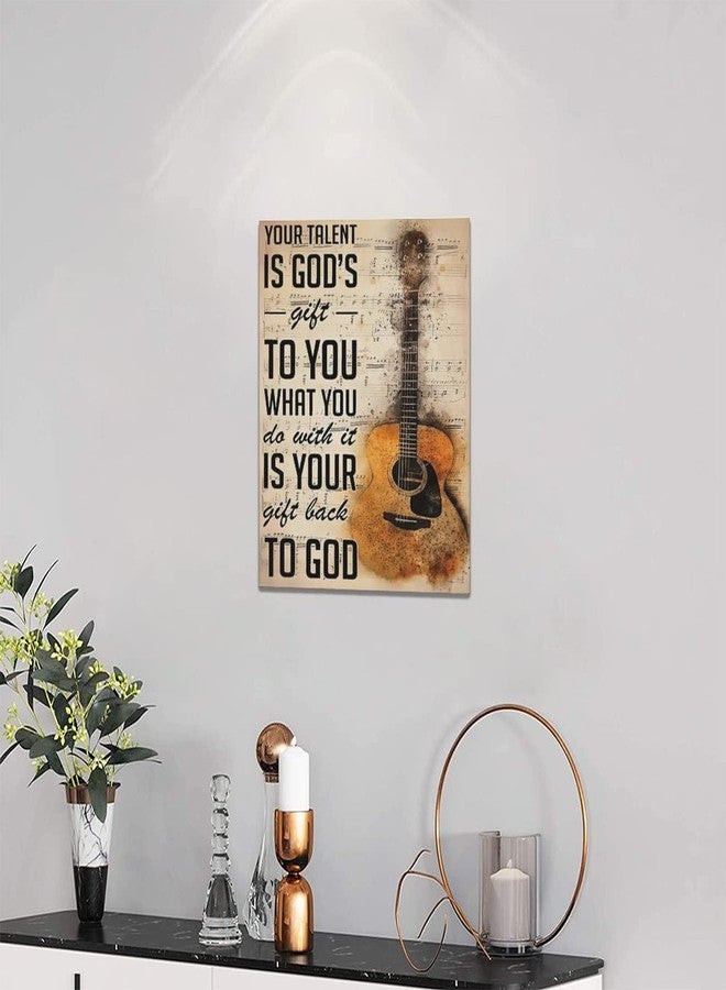 Tourrest Vintage Guitar Wall Art - Music Notes, Quotes Canvas Painting, Retro Decor, Framed Artwork for Bedroom, Dormitory - 12"x16" - Image 2