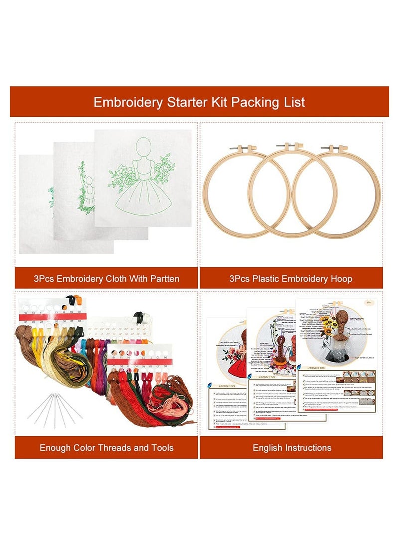 Excefore - Embroidery Starter Kits for Adults Beginners with Stamped Pattern, Pack Include Embroidery Floss and Stamped fabric and Needles and Bamboo Hoop, Scissors - Image 1
